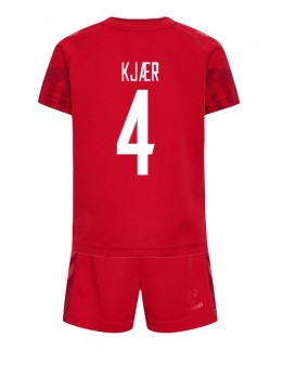 Danmark Simon Kjaer #4 Replika Hemmakläder Barn VM 2022 Kortärmad (+ byxor)